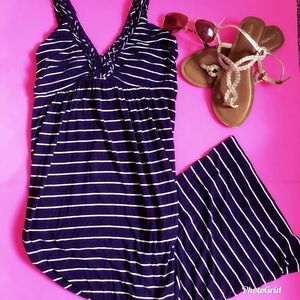 Navy and White striped sleeveless maxi dress ~ S~